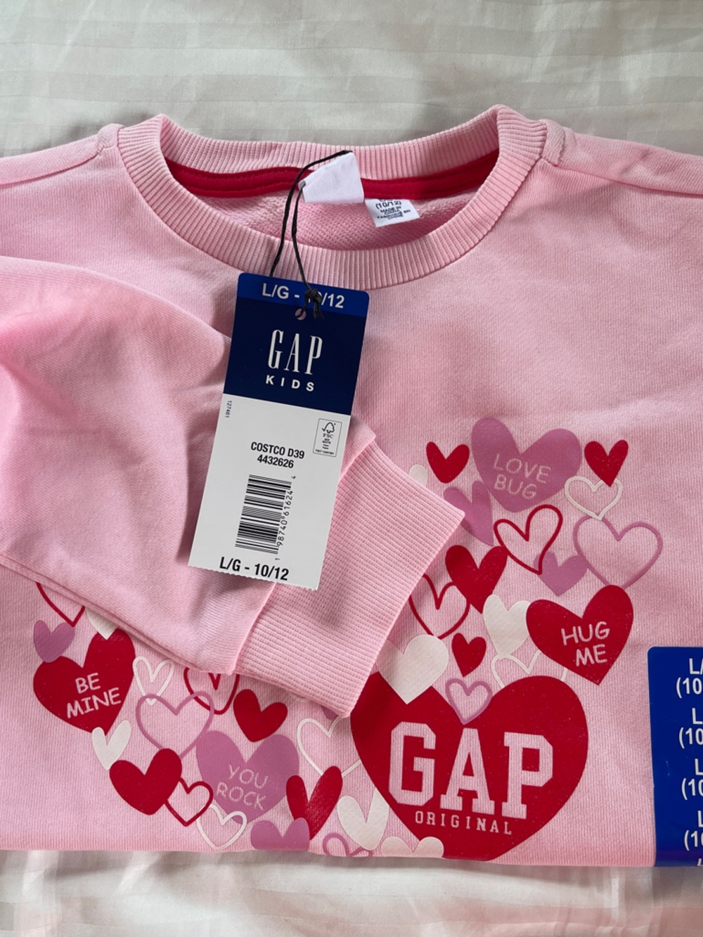 GAP Pink Crewneck Sweatshirt with Red & White Heart Graphics